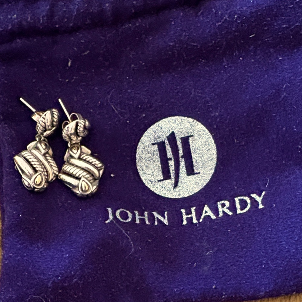 JAI for John Hardy Intricate Silver Earrings with gold accents